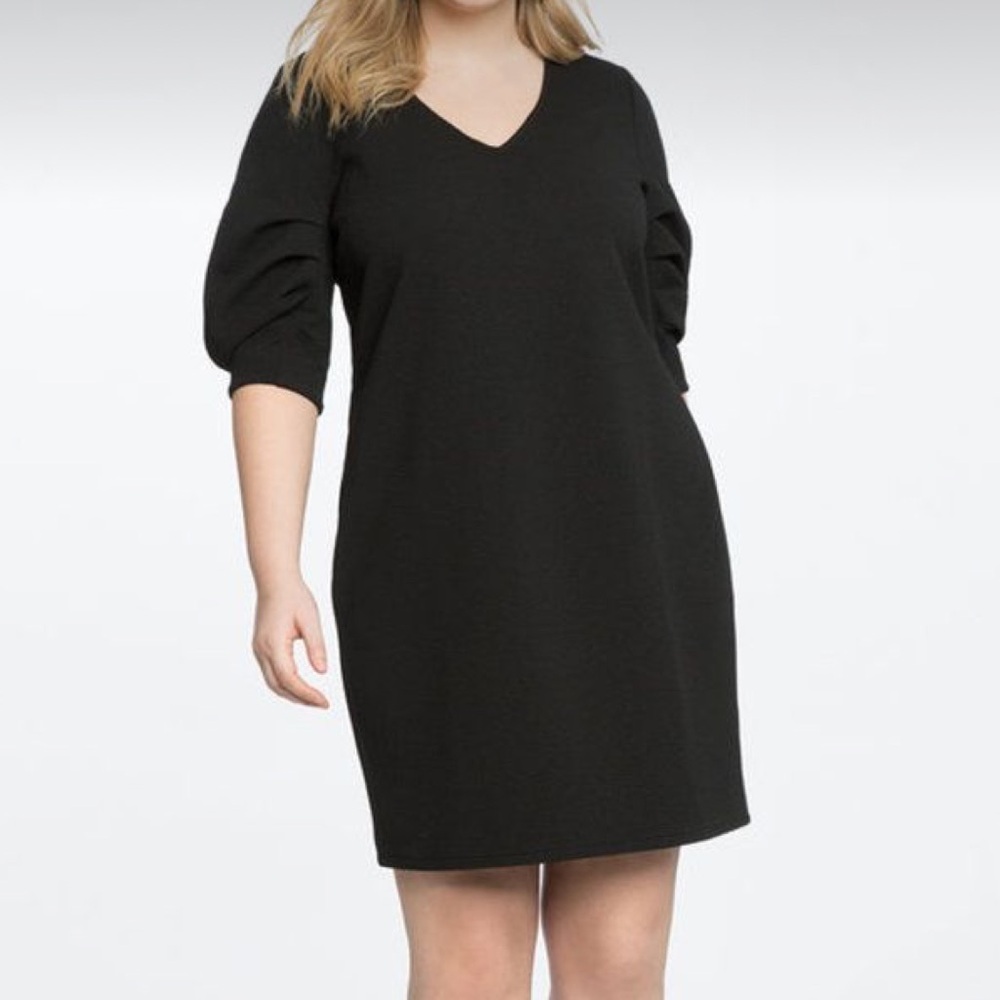 Eloquii Shirred Puff Sleeve Mini Dress Little Black Dress LBD